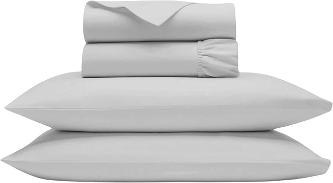 1000 Thread Count Sheets Queen - Egyptian Cotton Bed Sheets Queen Size Set, 100% Cotton Sheets Queen Deep Pocket, 4 Pc Solid Sheet Set, Light Grey Queen Sheet Set by Bluemoon Homes - LeafyLoom