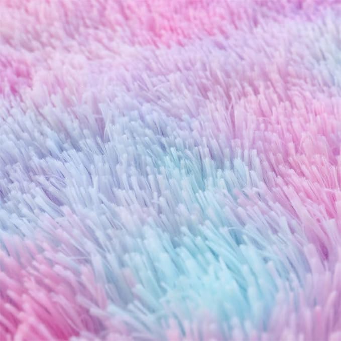 Faux Fur Kids Girls Purple Rainbow Comforter Sets King - 3PC Bed Set Warm Comfortable Soft Plush Flannel Velvet Fluffy Fuzzy Bedding（Comforter x 1 Pillowcases x 2） - LeafyLoom