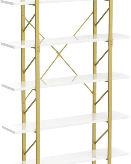 YITAHOME 5 Tier Gold Bookshelf, 70.9" Tall Modern Wide Bookcase, Open Storage Rack Shelves in Living Room/Bedroom/Home/Office, Books Holder Organizer for Books/Plants, Gold & White - LeafyLoom