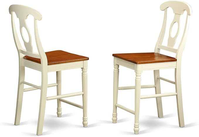 East West Furniture EDKE5-WHI-W Eden 5 Piece Kitchen Counter Set Includes a Round Room Table with Pedestal and 4 Dining Chairs, 30x30 Inch, Buttermilk & Cherry - LeafyLoom