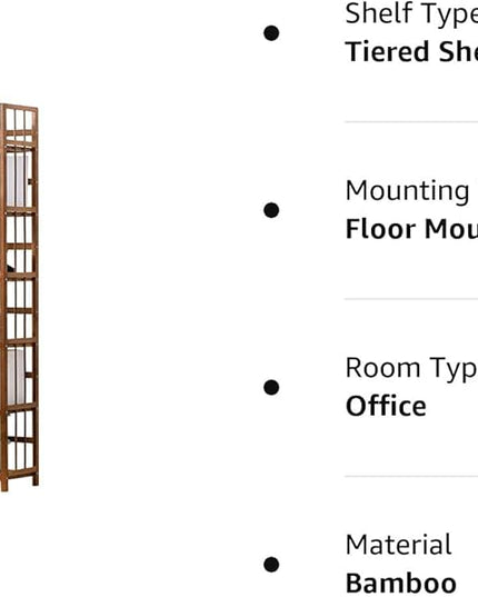 IOTXY Adjustable Bamboo Open Bookshelf - Small 6-Tier Tall Free Standing Storage Rack, Multifunctional Display Stand for Home and Office, Bookcase, Light Brown - LeafyLoom