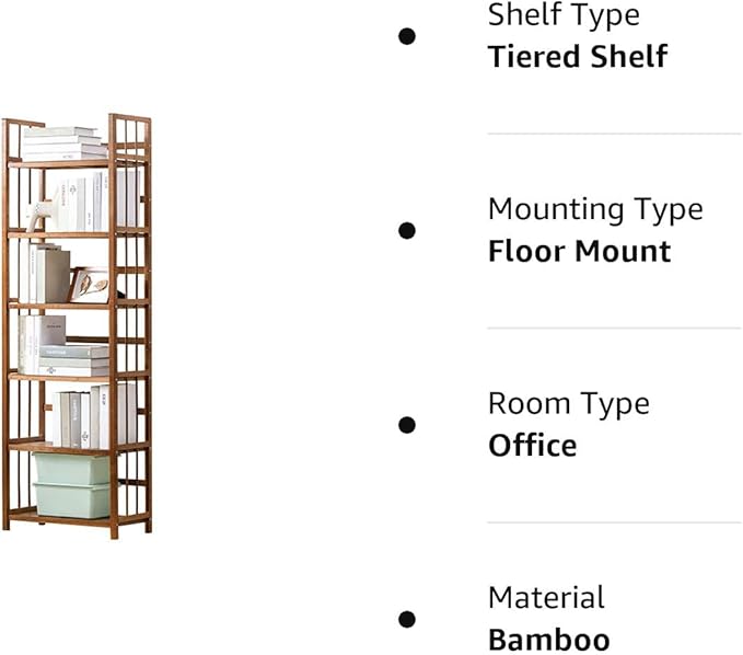 IOTXY Adjustable Bamboo Open Bookshelf - Small 6-Tier Tall Free Standing Storage Rack, Multifunctional Display Stand for Home and Office, Bookcase, Light Brown - LeafyLoom