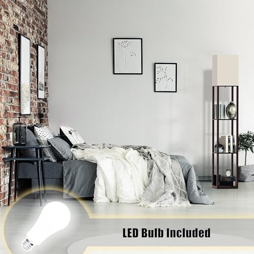 PAZZO Floor Lamp with Shelves by Solid Wood, Modern Shelf Floor Lamp with 3 Color Temperature, Linen Lampshade and Storage Shelves for Living Room, Bedroom, Bulb Included(Brown) - LeafyLoom