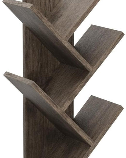 Hoctieon 4 Tier Tree Bookshelf, 4 Shelf Bookcase, Modern Book Storage, Free Standing Tree Bookcase, Utility Organizer Shelves for Home Office, Living Room, Bedroom, Greige - LeafyLoom