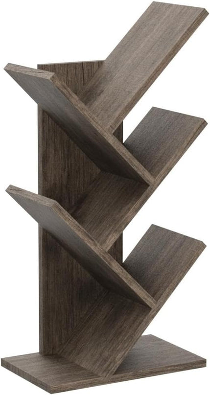 Hoctieon 4 Tier Tree Bookshelf, 4 Shelf Bookcase, Modern Book Storage, Free Standing Tree Bookcase, Utility Organizer Shelves for Home Office, Living Room, Bedroom, Greige - LeafyLoom