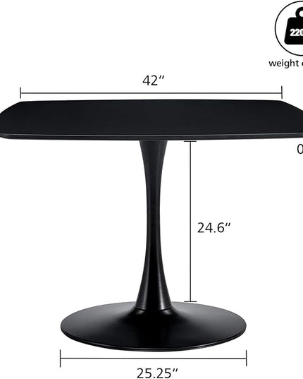 42 inch Black Square Pedestal Table for 4-6 Person, Mid Century Modern Table for Kitchen Dining Room - LeafyLoom