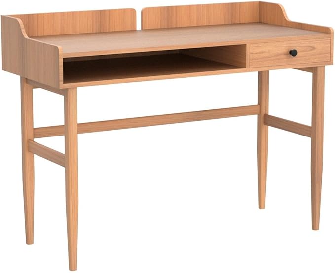 Vintage-style Desk with Scandinavian Flair, Computer or Laptop Desk, Writing Desk with Drawer and Open Storage Cubby, Small Space Dressing Table. - LeafyLoom