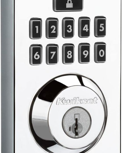 Kwikset 914 Contemporary Keypad SmartCode Electronic Deadbolt Smart Lock featuring SmartKey Security and ZigBee 3.0 Technology in Polished Chrome Kwikset