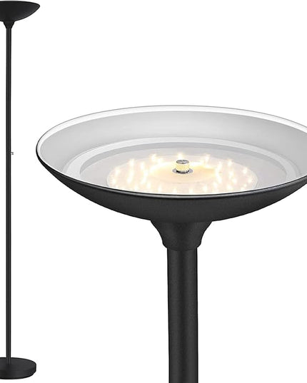 BoostArea Torchiere Floor Lamp, 24W Super Bright LED Standing Lamp, Stepless Dimmable Pole Lamp with 3000K Lighting, Rotary Switch, 70 Inch Tall Metal Modern Floor lamps for Living Room/Bedroom Black - LeafyLoom