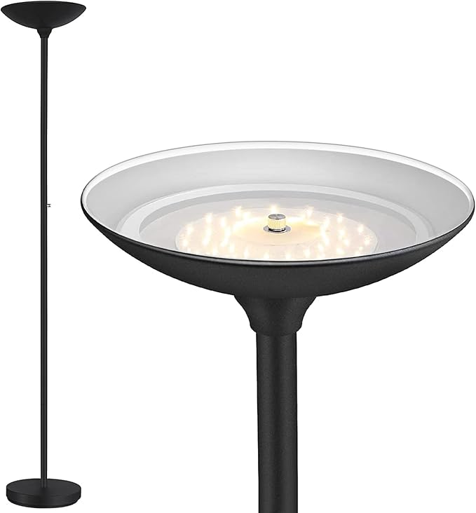 BoostArea Torchiere Floor Lamp, 24W Super Bright LED Standing Lamp, Stepless Dimmable Pole Lamp with 3000K Lighting, Rotary Switch, 70 Inch Tall Metal Modern Floor lamps for Living Room/Bedroom Black - LeafyLoom