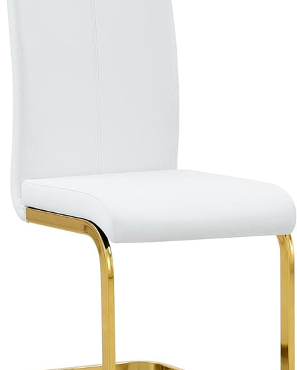 Modern Dining Chairs Set of 2, Side Dining Room Chairs with Golden Legs, Kitchen Chairs with Faux Leather Padded Seat High Back, Chairs for Dining Room,Kitchen, Living Room White - LeafyLoom