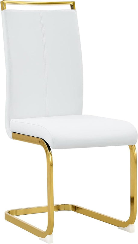 Modern Dining Chairs Set of 2, Side Dining Room Chairs with Golden Legs, Kitchen Chairs with Faux Leather Padded Seat High Back, Chairs for Dining Room,Kitchen, Living Room White - LeafyLoom