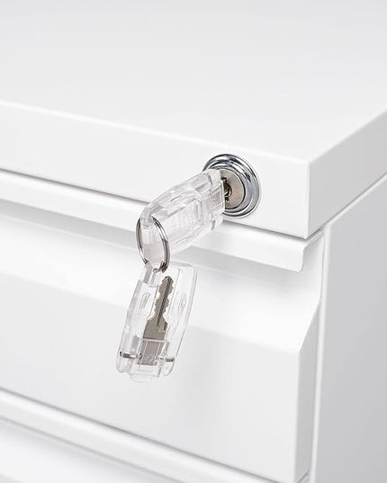 3-Drawer Mobile Lock and 5 Casters,Pre-Assembled Metal Office Storage Filing Cabinets w/ 1 Removable Hanging Rods,for Legal/Letter Size,White - LeafyLoom