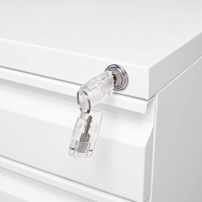 3-Drawer Mobile Lock and 5 Casters,Pre-Assembled Metal Office Storage Filing Cabinets w/ 1 Removable Hanging Rods,for Legal/Letter Size,White - LeafyLoom