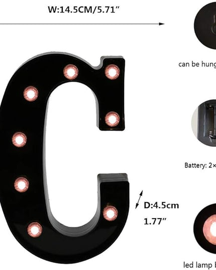 Light Up Black Alphabet Marquee Letters Sign LED Marquee Number Lights Sign for Night Light Home Bar Christmas Lamp Birthday Wedding Party Decoration C - LeafyLoom
