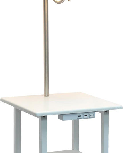 Simple Designs LF2016-WHT 57" Modern 2 Tier End Table Floor Lamp Combination with 2 x USB Charging Ports & Power Outlet with White Drum Fabric Shade for Bedroom, Living Room, Office, White - LeafyLoom