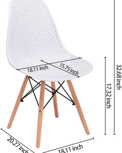 CangLong Dining Mid Century Modern Hollow Back Design Plastic Shell Armless Side Chair with Beech Wood Legs, Set of 2, White 1 - LeafyLoom