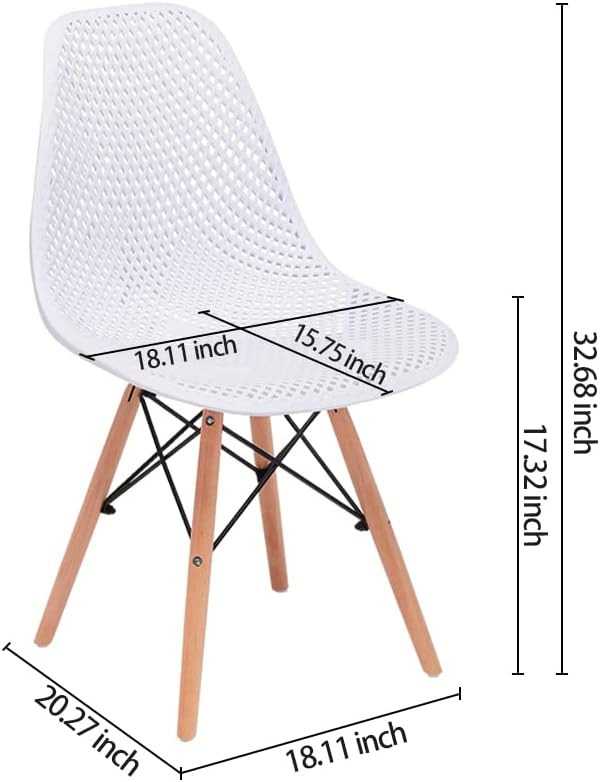 CangLong Dining Mid Century Modern Hollow Back Design Plastic Shell Armless Side Chair with Beech Wood Legs, Set of 2, White 1 - LeafyLoom