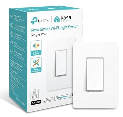 Kasa Matter Smart Light Switch: Voice Control w/Siri, Alexa & Google Assistant | UL Certified | Timer & Schedule | Easy Guided Install | Neutral Wire Required | Single Pole | 2.4GHz Wi-Fi | KS205 KasaSmartbyTP-Link