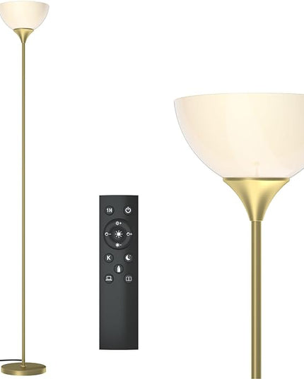 PESRAE Floor Lamp, Remote Control with Stpeless Color Temperatures and Brightness, Torchiere lamp for Bedroom, Living Room, Bulb Included - LeafyLoom