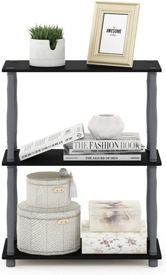 Furinno Turn-N-Tube 3-Tier Compact Multipurpose Shelf Display Rack with Classic Tube, Black/Grey - LeafyLoom