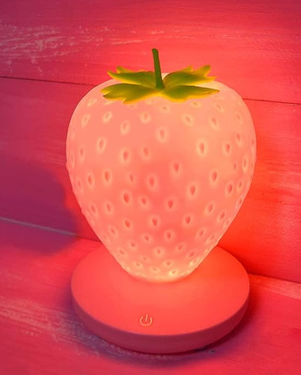 Strawberry Night Light, Cute Silicone Strawberry Lamp, LED Cute Night Light, Bedside Color Changing Lamp, 3 Modes Touch for Birthday, Christmas - LeafyLoom