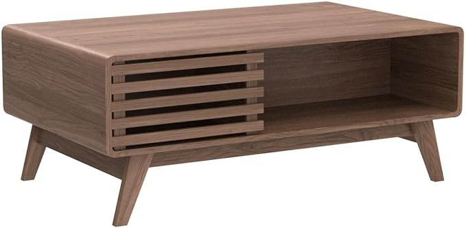 mopio Ensley Coffee Table, Mid Century Modern Table with Storage, Farmhouse Wood Coffee Table for Living Room Fluted (Walnut) - LeafyLoom