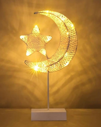 Upgraded Table Lamp for Ramadan Decorations, Battery Operated Warm White Bright LED Star Moon Shape Desk Lamp,Christmas Wedding Party Ramadan Eid Decoration for Home Romantic Table Lamp - LeafyLoom