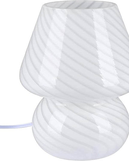 BSOD Mushroom Lamp,Glass Table Bedside Lamps Translucent Murano Vintage Style Striped Small Night Mushroom Decor Light Swirl for Ambient,Kids,Bedroom,Living,Girl Gift (Stripe White) - LeafyLoom