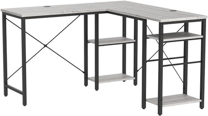 Bestier L Shaped Desk with Shelves 75 Inch Reversible Corner Computer Desk or 2 Person Long Table, Writing Study Desk for Home Office Small Space Bedroom Apartment, Wash White - LeafyLoom