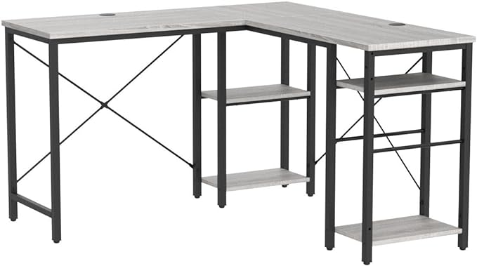 Bestier L Shaped Desk with Shelves 75 Inch Reversible Corner Computer Desk or 2 Person Long Table, Writing Study Desk for Home Office Small Space Bedroom Apartment, Wash White - LeafyLoom