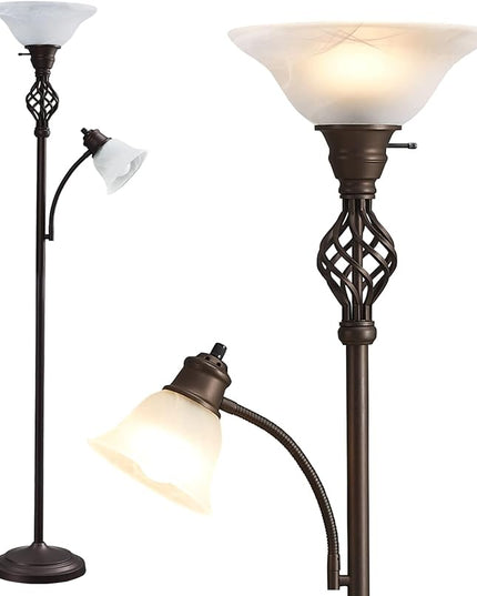Torchiere Floor Lamp for Living Room, LED Standing Reading Light for Bedroom with Glass Shade for Living Room Corner Bedroom Home Office,Bulbs Included - LeafyLoom