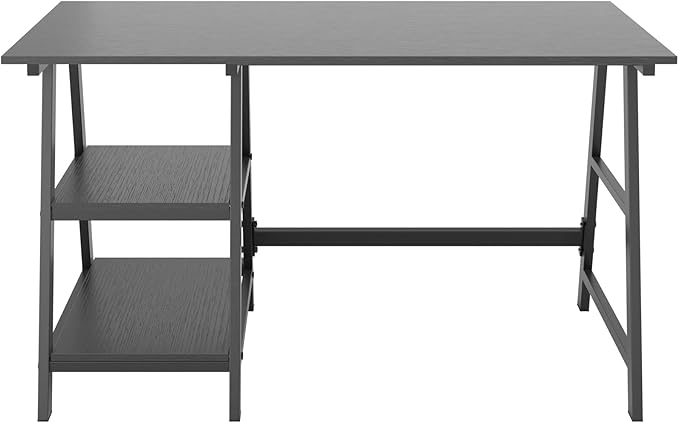 sogesfurniture 47 inches Writing Computer Study Desk with 2 Tier Storage Shelves on Left or Right Side, Trestle Desk, Home Office Study Desk,Black - LeafyLoom