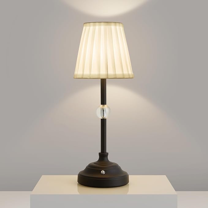 Modern Cordless Table Lamps,5000mAh Rechargeable Battery Operated lamp,Portable Fabric Shade Table Lamps,Black Desk Lamp LED 3000K with Dimming Touch Control for Restaurant/Bars/Bedroom/Living Room - LeafyLoom