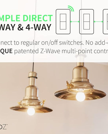 Zooz 800 Series Z-Wave Long Range Toggle Dimmer ZEN74, White | Direct 3-Way (No Add-On Switch Needed) | Z-Wave Hub Required ZOOZ