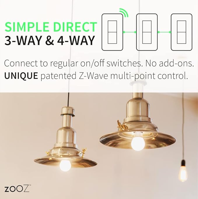 Zooz 800 Series Z-Wave Long Range Toggle Dimmer ZEN74, White | Direct 3-Way (No Add-On Switch Needed) | Z-Wave Hub Required ZOOZ