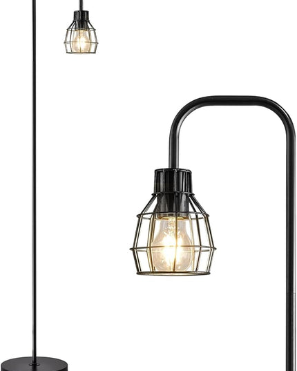 Oneach 63.75" Industrial Floor Lamp Modern Black Floor Lamp with Footswitch Metal Reading Tall Pole Light with 4W LED Bulb Standing Tall Lamp for Living Room Bedroom Office E26 Base - LeafyLoom