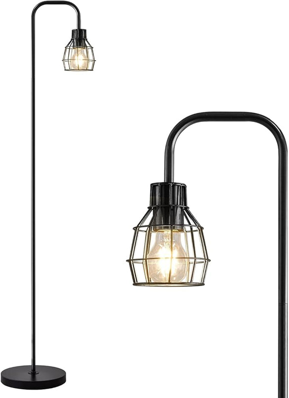 Oneach 63.75" Industrial Floor Lamp Modern Black Floor Lamp with Footswitch Metal Reading Tall Pole Light with 4W LED Bulb Standing Tall Lamp for Living Room Bedroom Office E26 Base - LeafyLoom