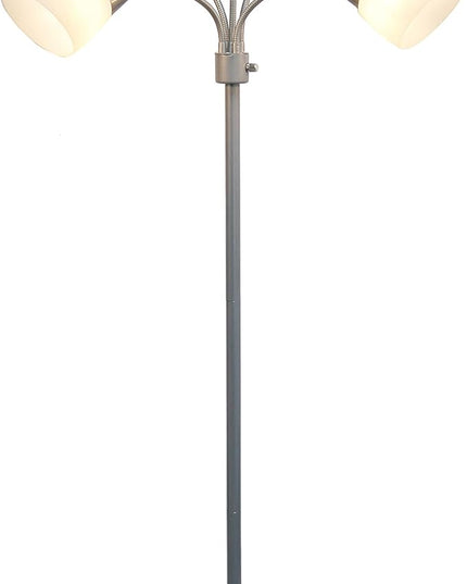 Simple Designs LF2006-SVW 67" Contemporary Multi Head Medusa 5 Light Adjustable Gooseneck Silver Floor Lamp with White Shades for Kids Bedroom Playroom Living Room Office - LeafyLoom