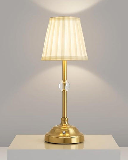 LED Cordless Table Lamps Rechargeable 5000mAh Battery Operated Powered Lighting Small Table lamp,Portable Fabric Shade Bronze Table Lamps,Touch Lamp Dimmable for Bedroom/Bedside/Living Room - LeafyLoom