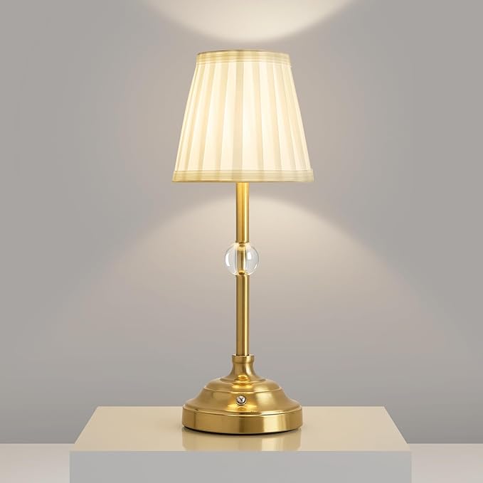 LED Cordless Table Lamps Rechargeable 5000mAh Battery Operated Powered Lighting Small Table lamp,Portable Fabric Shade Bronze Table Lamps,Touch Lamp Dimmable for Bedroom/Bedside/Living Room - LeafyLoom