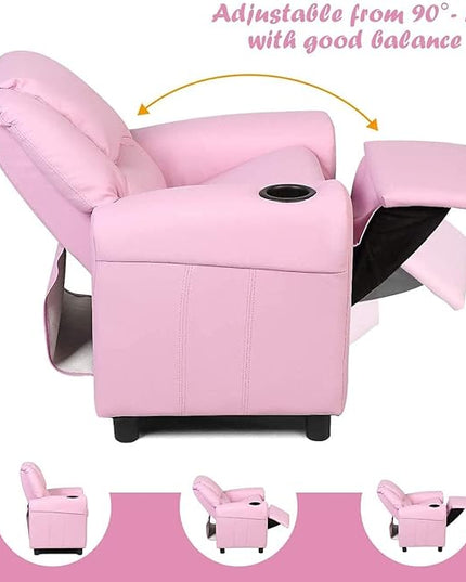 ARLIME Kids Recliner chair, toddler Armchair Upholstered Couch with Cup Holder, Backrest, baby Leather sofa with Headrest and Footrest, Child Furniture for Ages 2-7(Pink) - LeafyLoom