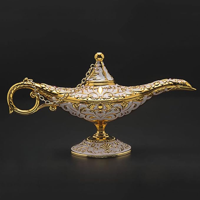 Classic Vintage Collectable Rare Legend Aladdin Magic Genie Costume Lamp Home Table Decoration & Gift, Golden White - LeafyLoom
