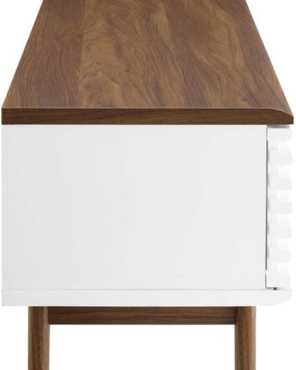Modway Render Mid-Century Modern Low Profile 70 Inch Media Console TV Stand in Walnut White, 70" - LeafyLoom