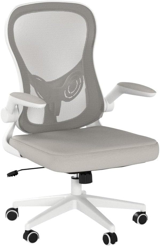 Hbada Office Chair Ergonomic Desk Chair, Office Desk Chairs with PU Silent Wheels, Breathable Mesh Computer Chair with Adjustable Lumbar Support, Flip-up Armrests, Tilt Function, Grey - LeafyLoom