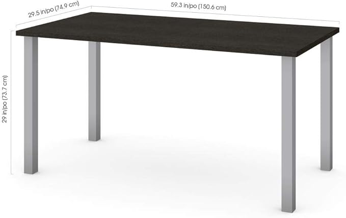 Bestar Universel Table Desk with Square Metal Legs, 60W x 30D, Deep Grey - LeafyLoom