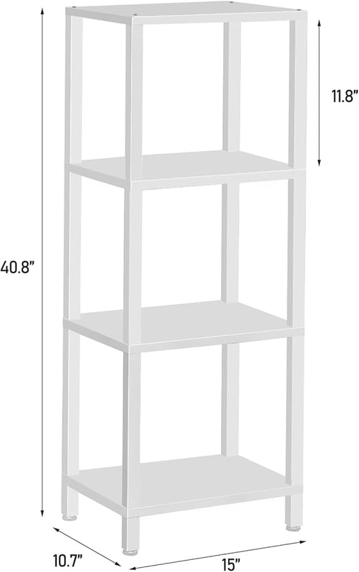 TUTOTAK Bookshelf, 4-Tier Tall Book Shelf, Narrow Bookcase for Small Space, DIY Stackable Bookshelf, for Living Room, Office, Study, Entryway, Industrial, White BS01BW004 - LeafyLoom