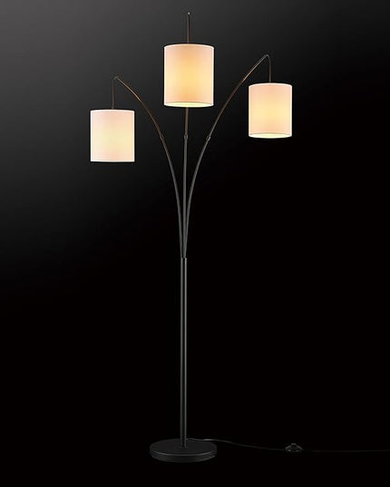 Globe Electric 65913 79" 3-Light Floor Lamp, Matte Black, White Linen Shade, in-Line On/Off Foot Switch - LeafyLoom