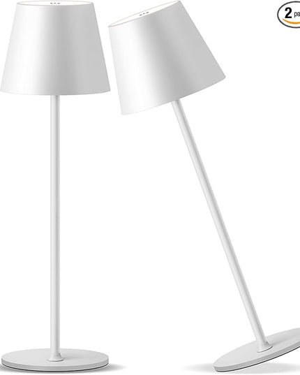 Cordless Rechargeable Table Lamp Set of 2, 5000mAh Battery Powered LED Desk Lamp, 3 Color Stepless Dimming Up, Portable Table Light Lamp for Bedroom Restaurant Outdoor (White) - LeafyLoom