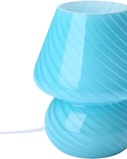 Mushroom Lamp,Glass Arctic Blue Mushroom Bedside Table Lamps Vintage Translucent Murano Style Striped Small Nightstand Desklamp Swirl Light for Home Decor, Dining, Living, Bedroom, Gift (Stripe Blue) - LeafyLoom